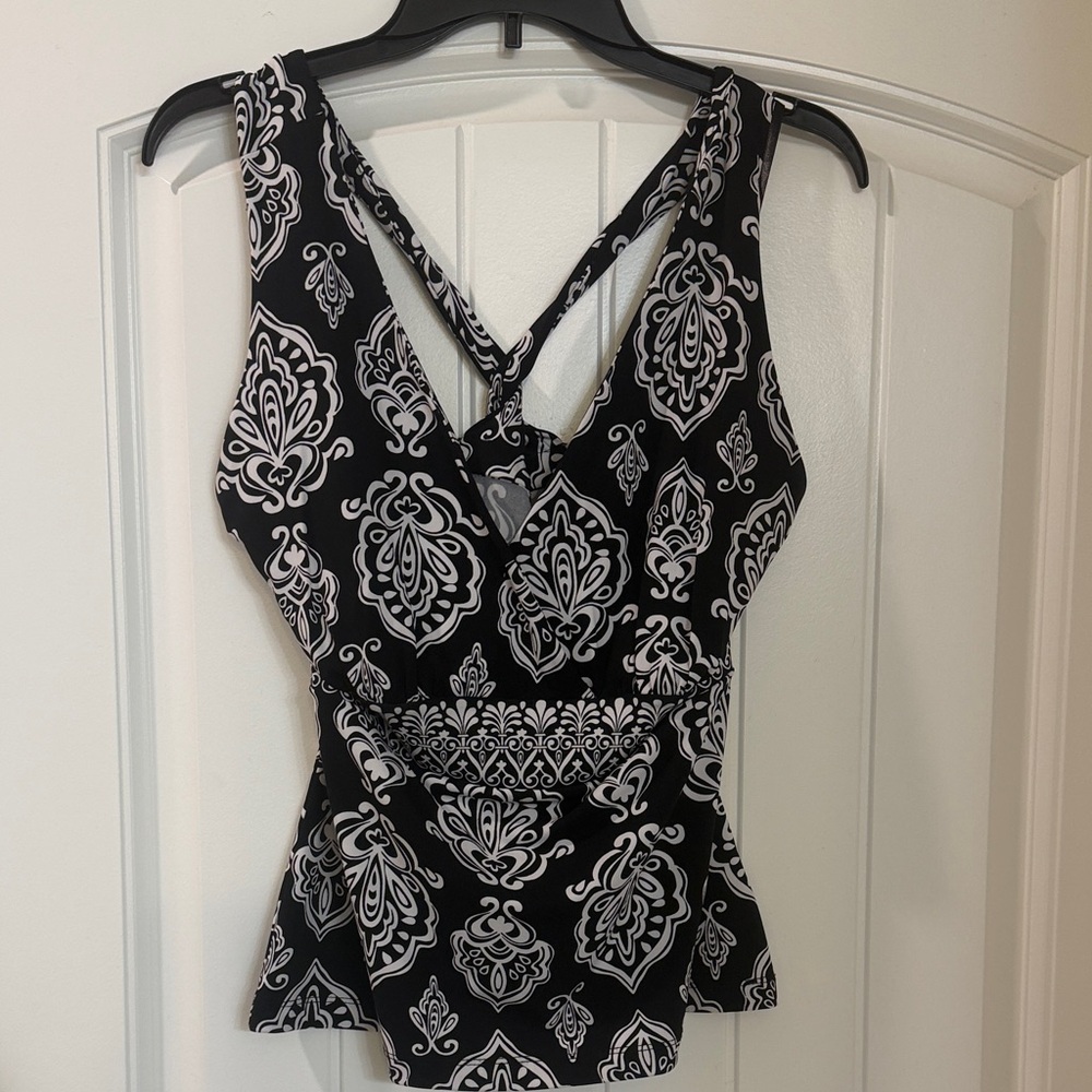 White House Black Market Black and White Paisley Tank Top